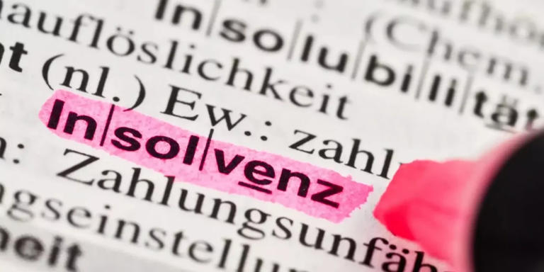 Das Wort Insolvenz in einem Wörterbuch, pink hervorgehoben.