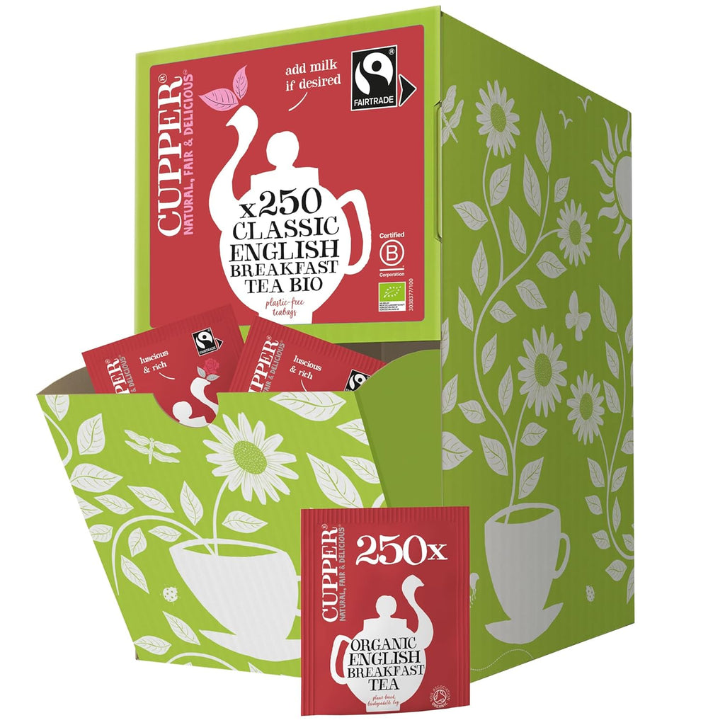 Organic English Breakfast Tea, 250 tea bags in display carton, individually wrapped