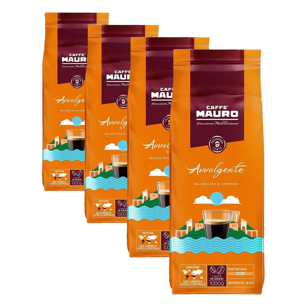 Italian Premium Espresso, roasted whole beans, roast level 8/10, Mauro, in a value pack, 4 x 1 kg bags, special price