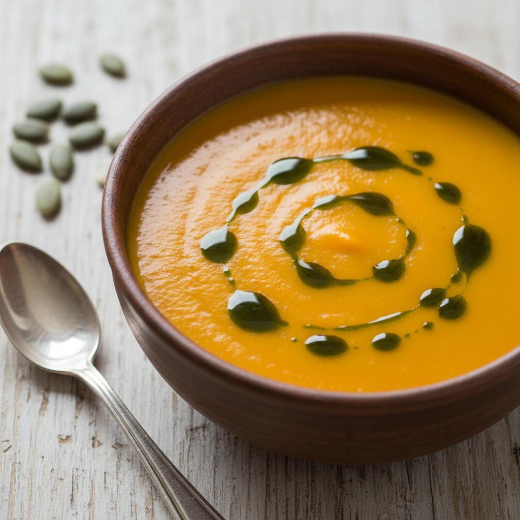 Kürbiscremesuppe mit Kürbiskernöl